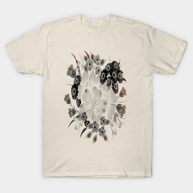 Bouquet of Flowers Artwork black and White T-Shirt by ANIL PRINT